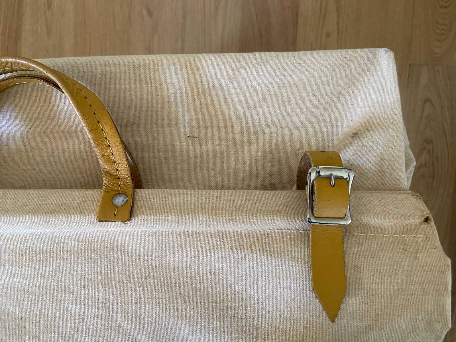 Vintage Lineman Utility Tool Bag Canvas Riveted Leather Handles Solid Bottom