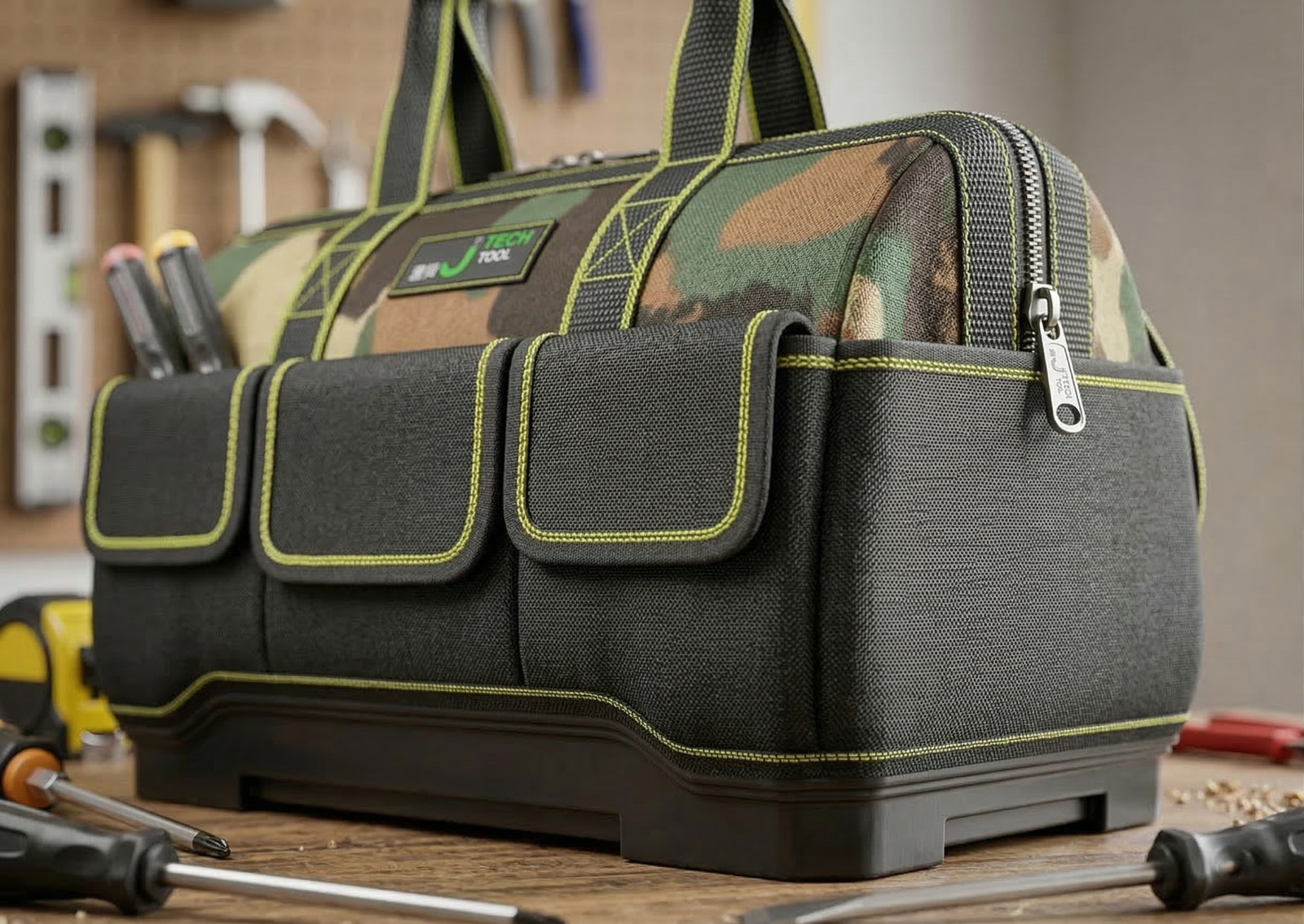 Heavy Duty Waterproof Tool Bag Hard Bottom Camo Organizer 17″ 19″ 21″