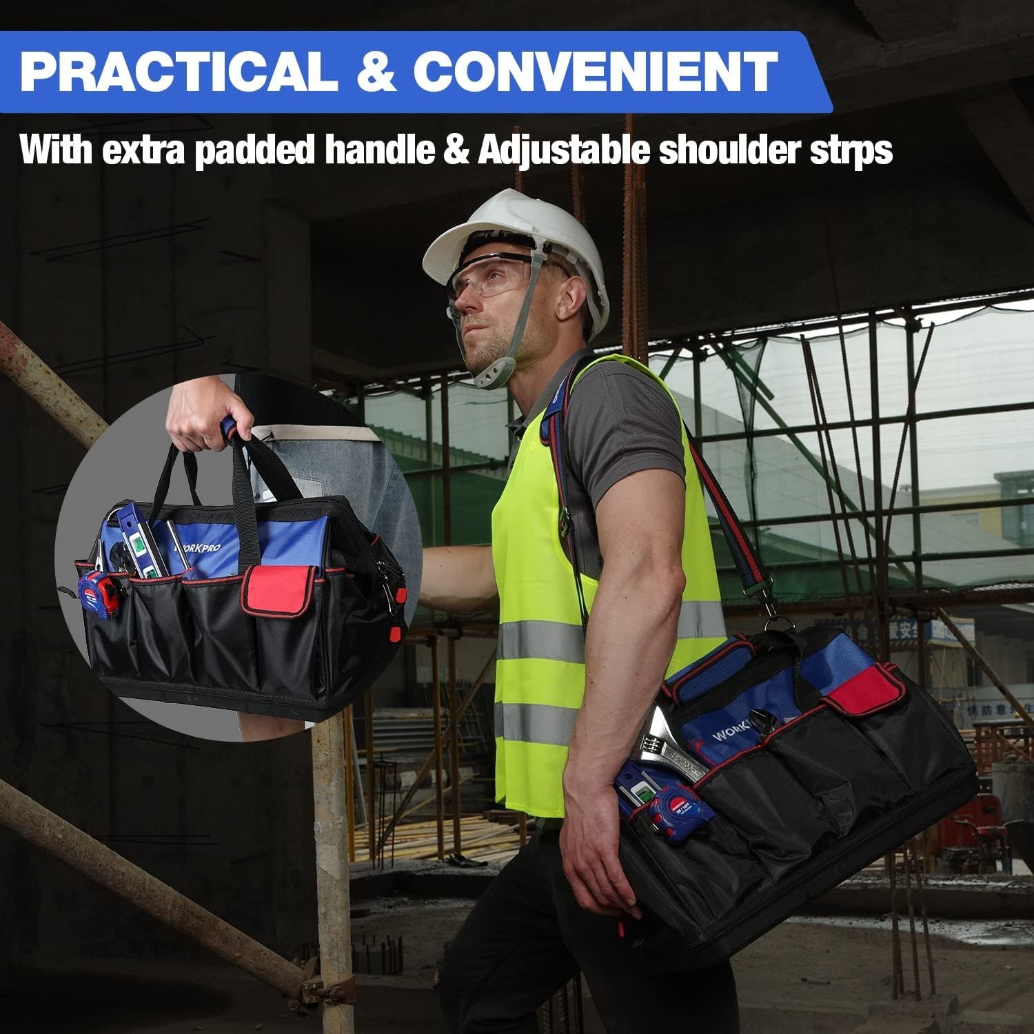 Lightweight & Durable 18″ Open Top Tool Organizer with Adjustable Straps