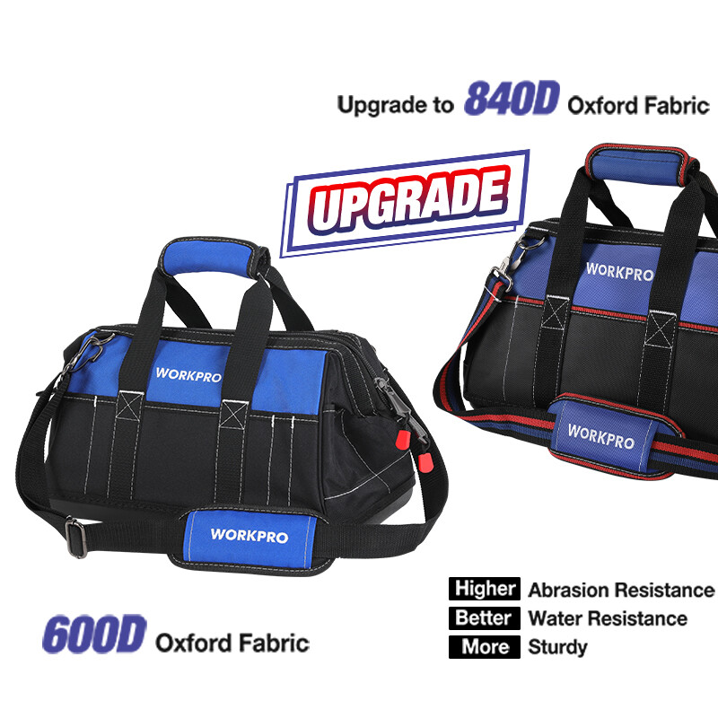 WORKPRO Wide Mouth Tool Bag Heavy Duty Tool Storage Bag w/Shoulder Strap 16-inch