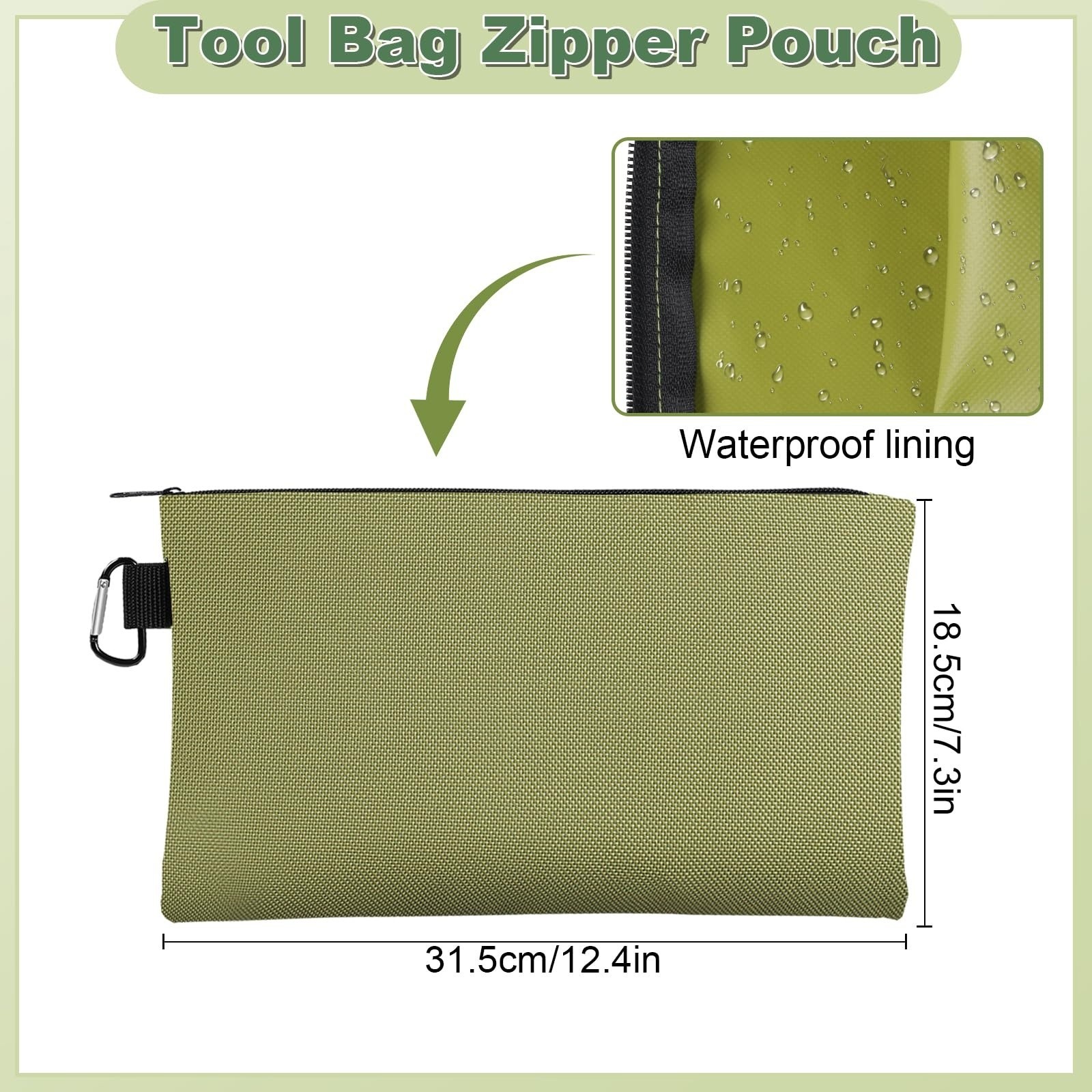 2 Pack Tool Storage Zipper Pouch Organizer Bag 12.4×7.3in with Carabiner Utility