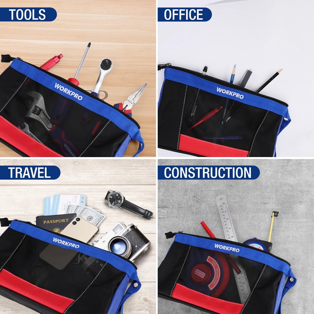WORKPRO 12″ Tool Pouches with Zipper Utility small tool pouch for Tool Organizer