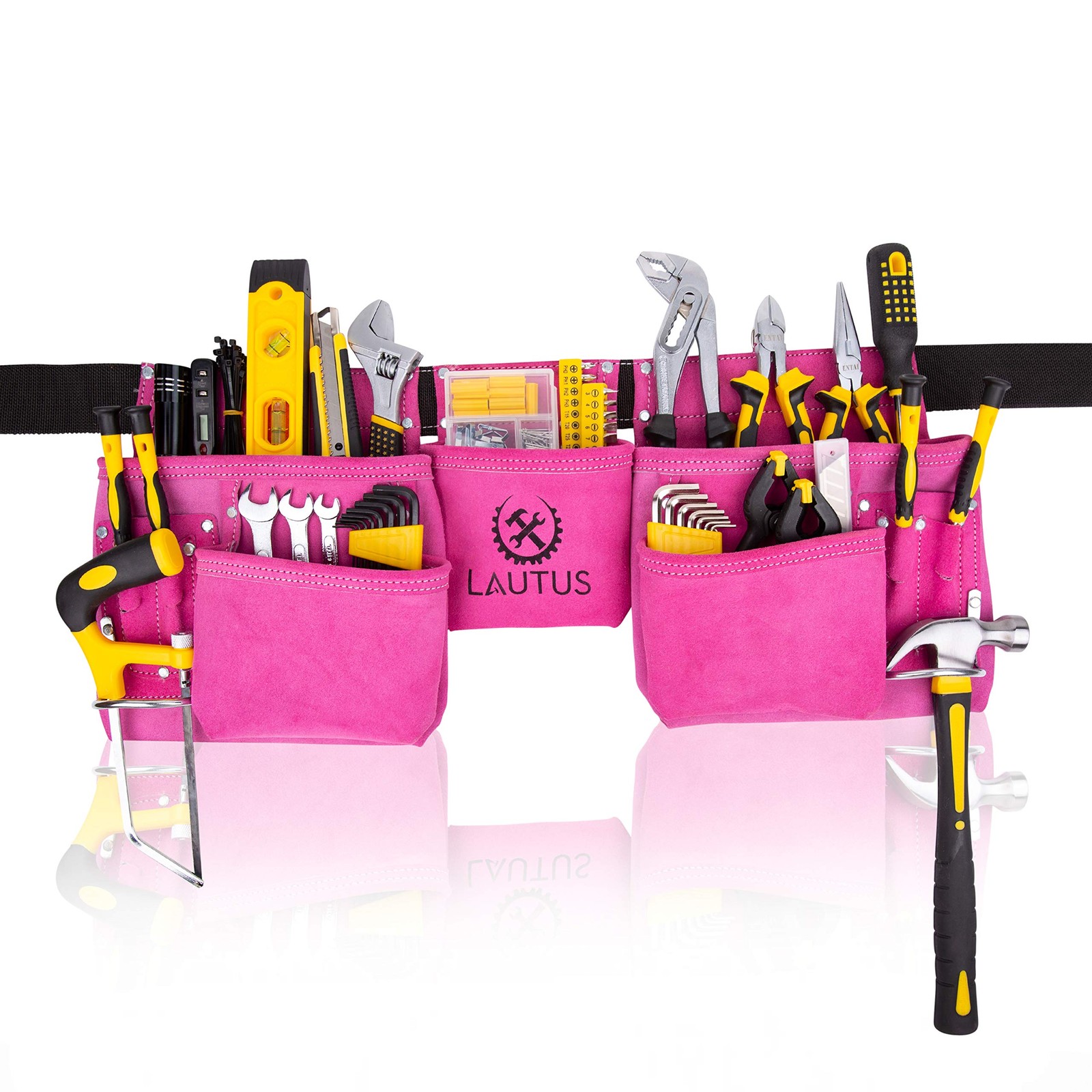 Pink 11 Pocket Carpenter Construction Electrician Tool Belt Pouch Bag
