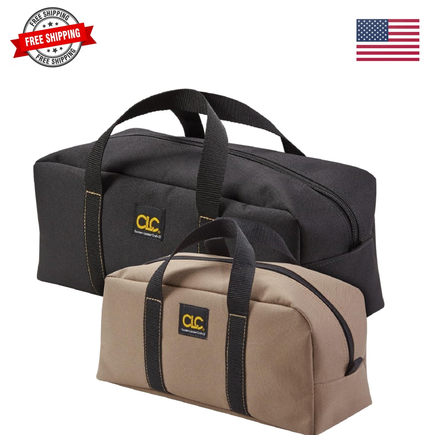 2 Pack Medium and Large Utility Tote Bag Combo,Black/Beige