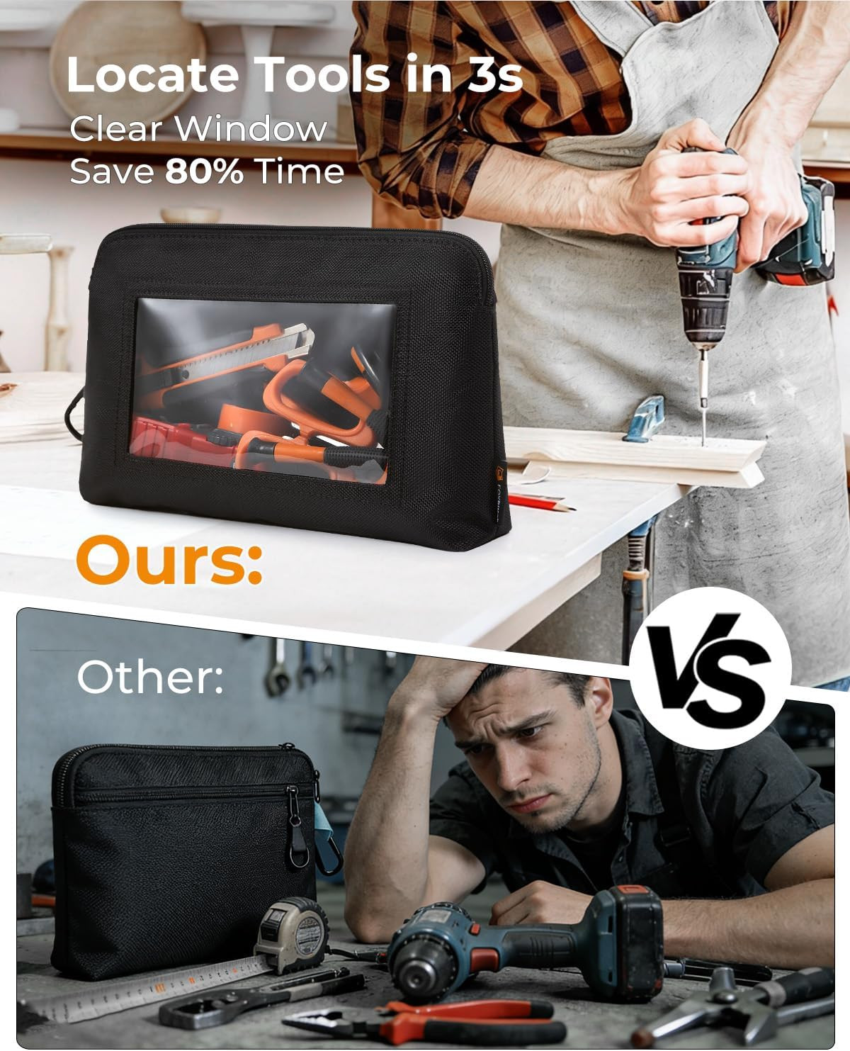 Clear Tool Pouch, Heavy Duty Small Tool Bag with Zipper, Canvas Tool Pouch Organ