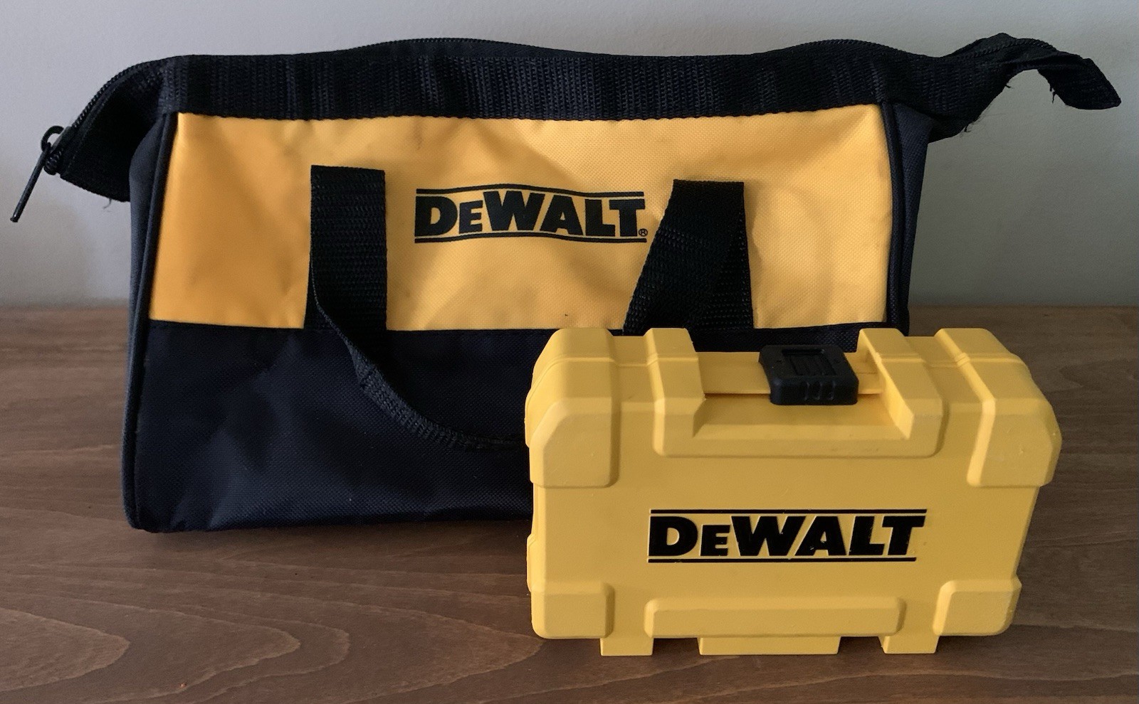 DeWalt Zipper Tool Bag Yellow Black Canvas & Small Dewalt Drill Bit Storage Case