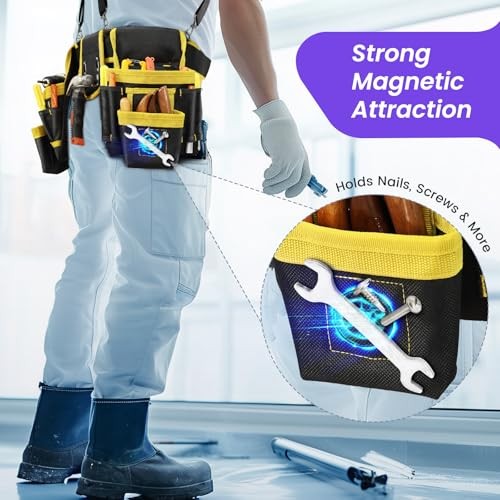 Tool Belt, Professional Tool Belts for Men, Magnetic 32″-66″ Black and Yellow