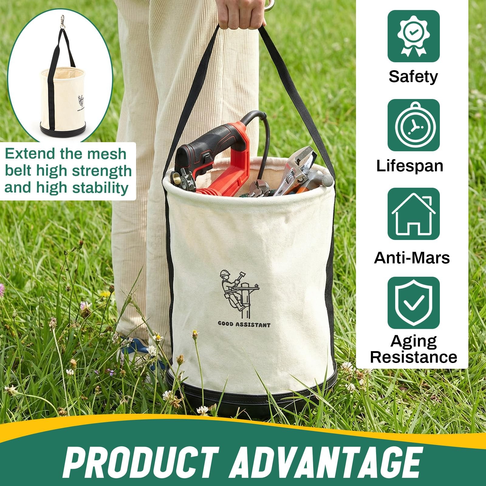 SilTriangle 2 Pack 15″ x 12″ Canvas Tool Bucket Bag, Heavy Duty 150 Lbs Load …