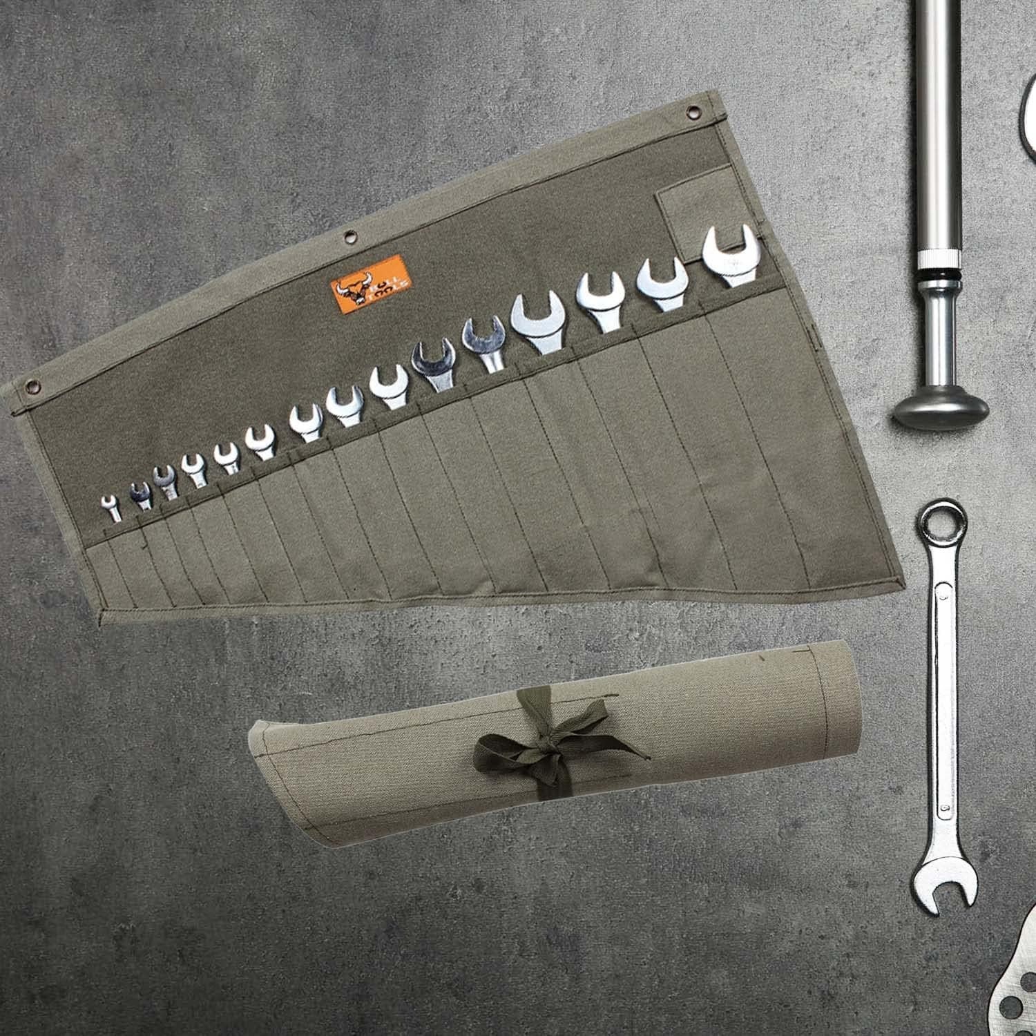 Roll Up Tool Bag Organizer, 16 Pockets, Metric & SAE Wrench Organizer