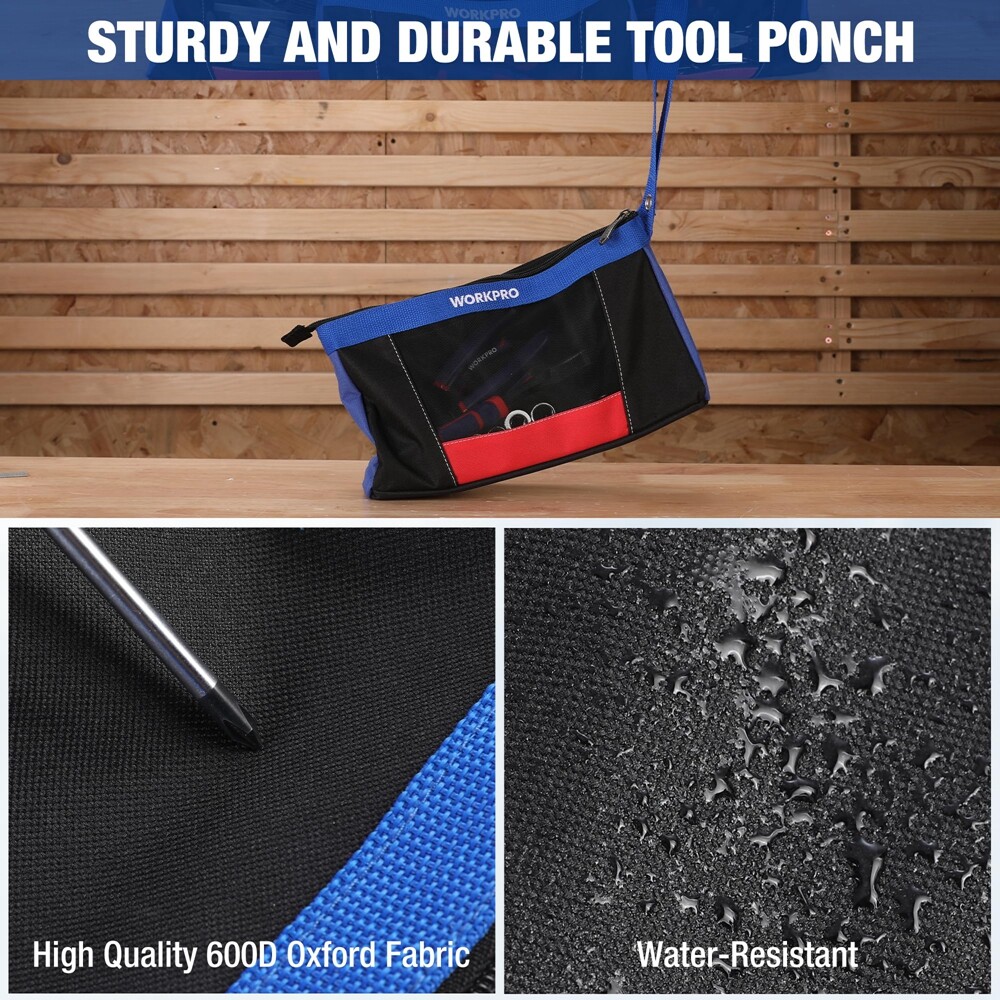 WORKPRO 12″ Tool Pouches with Zipper Utility small tool pouch for Tool Organizer