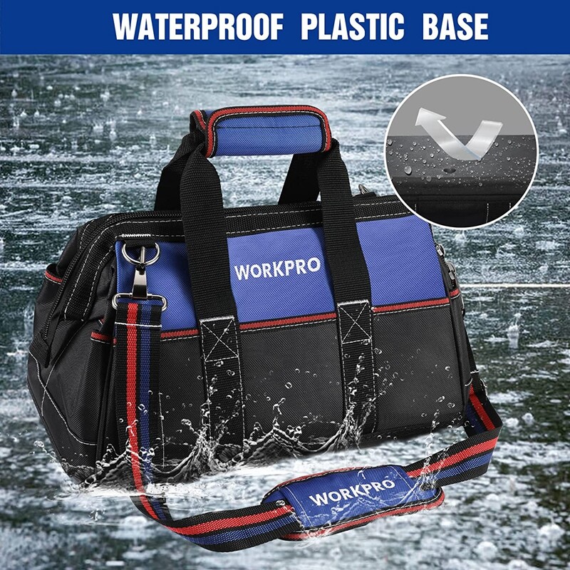 WORKPRO Wide Mouth Tool Bag Heavy Duty Tool Storage Bag w/Shoulder Strap 16-inch
