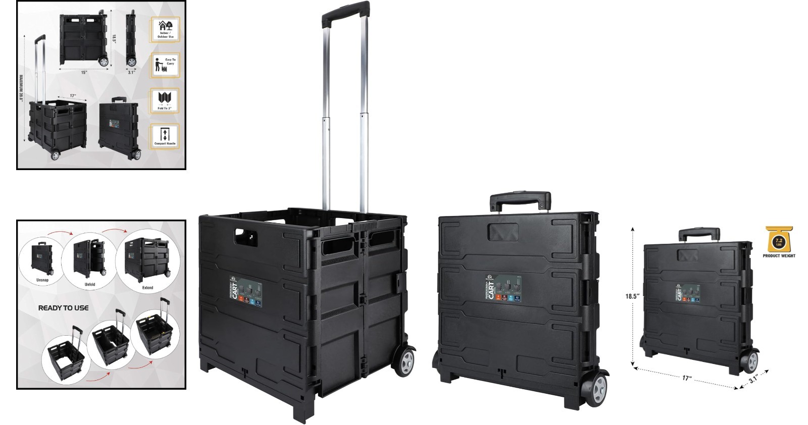Durable 80 lb Capacity Folding Tool Carrier with Telescopic Handle, Black Design