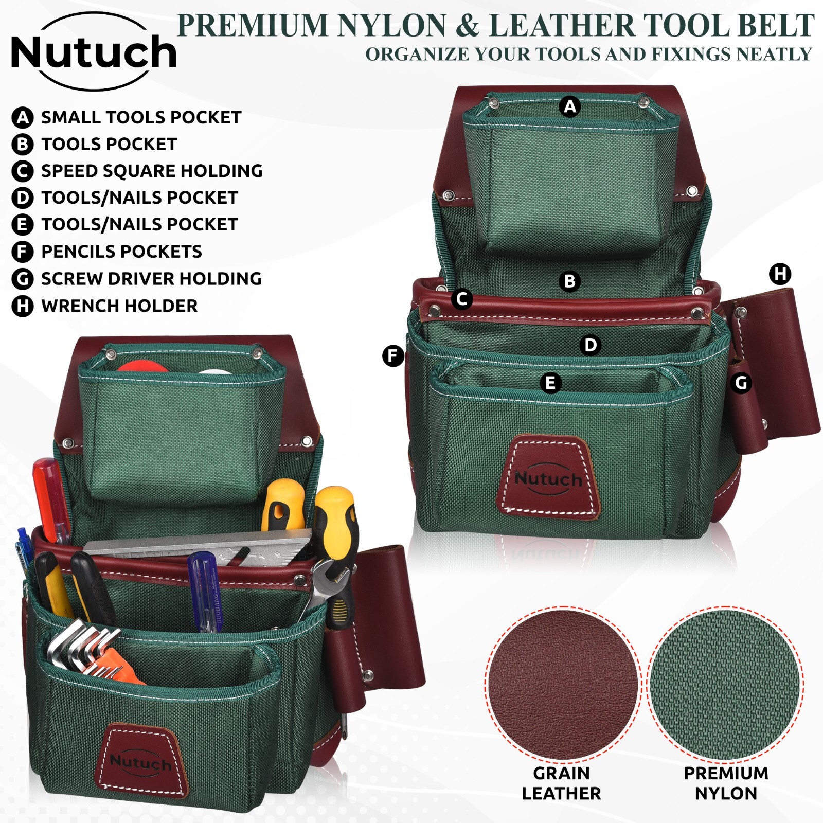 NUTUCH Nylon and Leather Tool Belt | Carpenter Tool Belts | Electrician