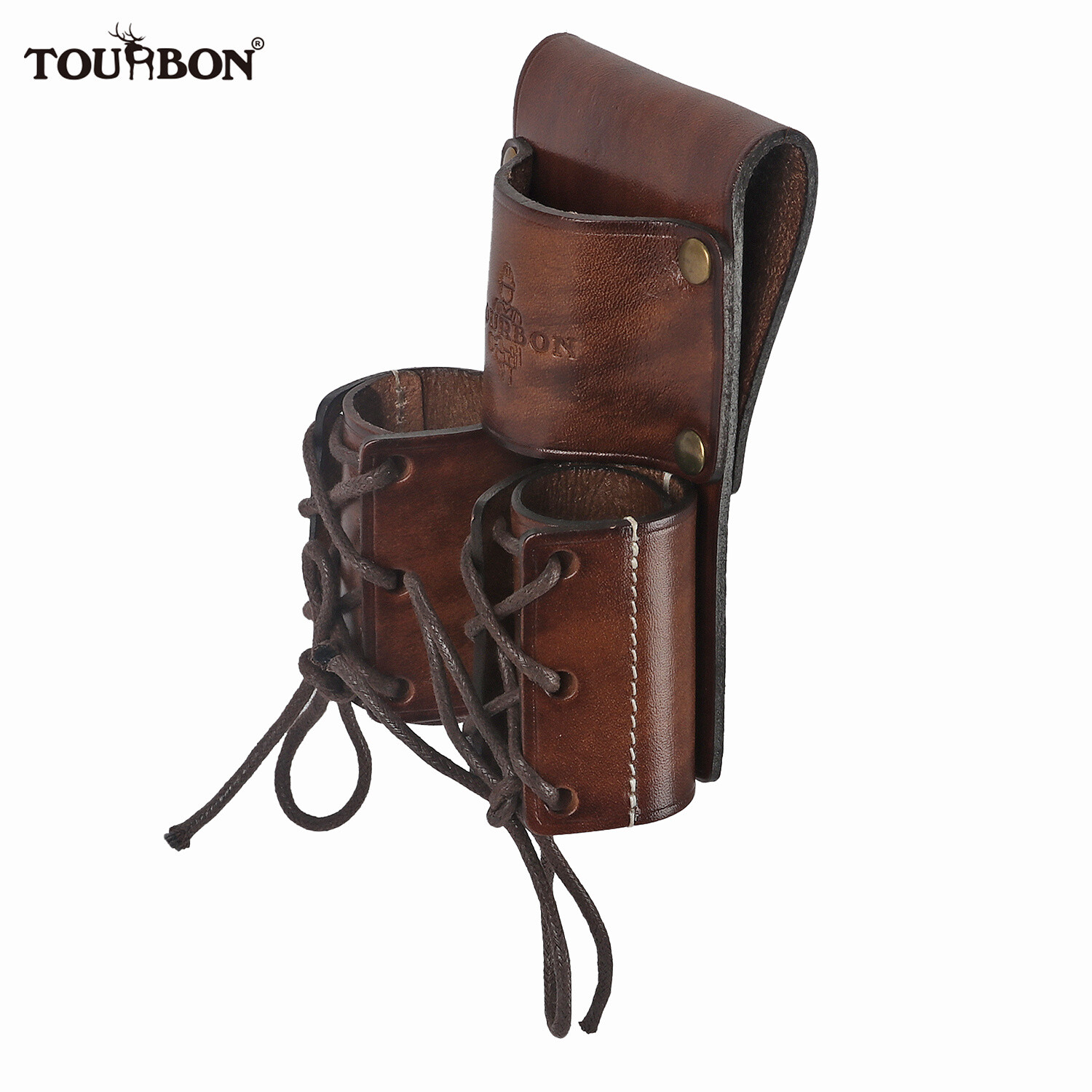 TOURBON Leather Double Bull Pins Belt Holder Spud Wrench Tools Carrier Sheath US