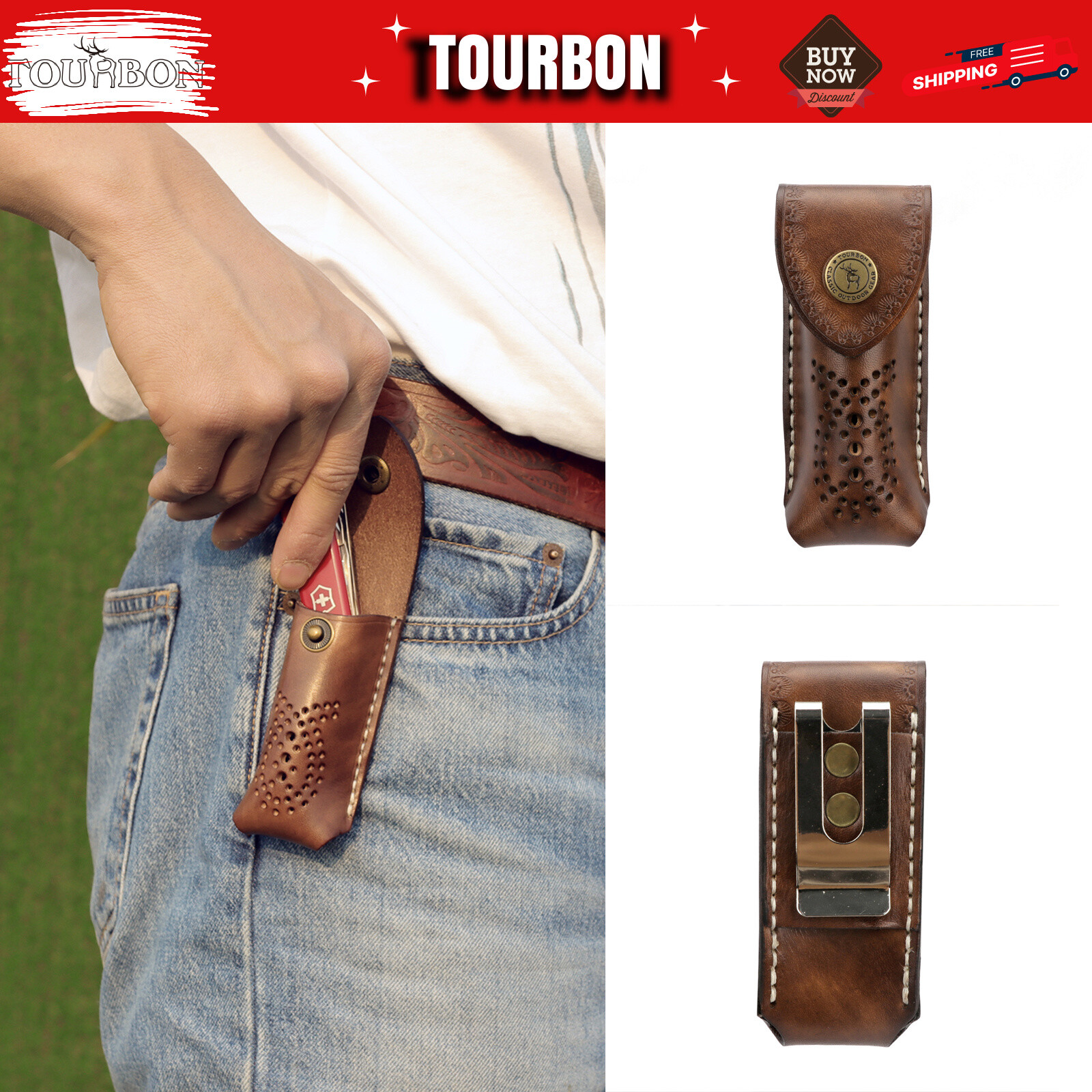 Leather Pocket Knife Sheath For Trapper Folding Blade Knives Case Belt Pouch