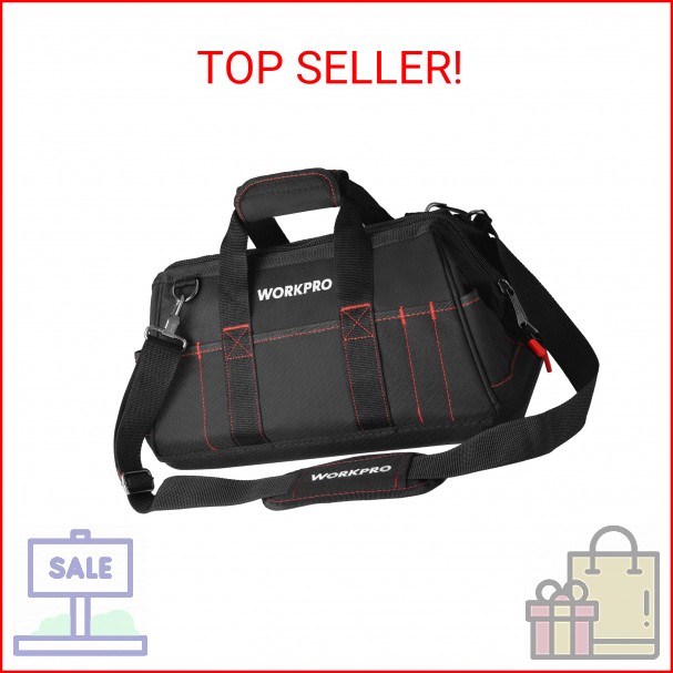 WORKPRO 16-inch Close Top Wide Mouth Tool Storage Bag with Water Proof Rubber Ba