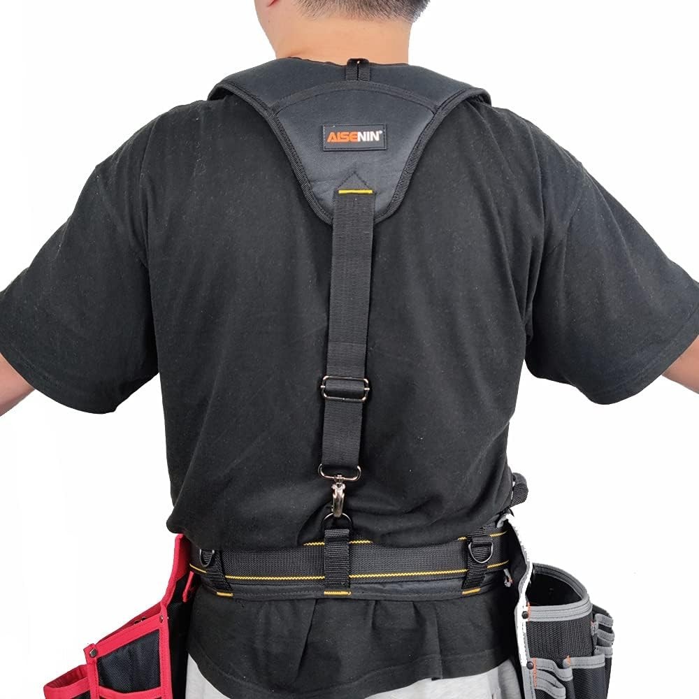Tool Belt Suspenders, 3 Point Padded, Adjustable, Heavy-Duty, Polyester