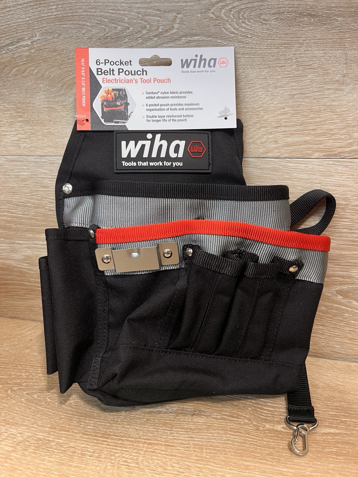 Electrician Tool Belt Pouch 6 Pocket Cordura Canvas Wiha 91482 New w/ Belt Clip