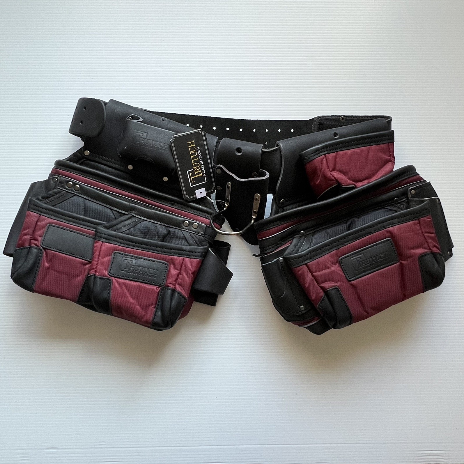NEW Trutech Heavy Duty Leather & Nylon Tool Belt, Maroon & Black , TT-1650-R
