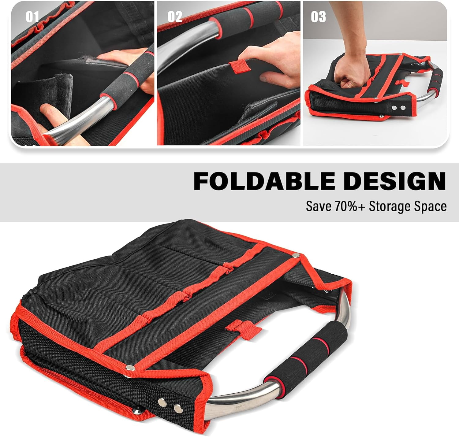 13 Inch Tool Bag, Foldable Open Top Tool Bag with Stiff Frame