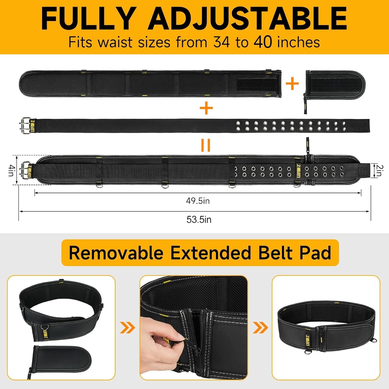 Padded Tool Belt,4-Inch Heavy Duty Tool Belts for Men with 4 Suspenders Ring,