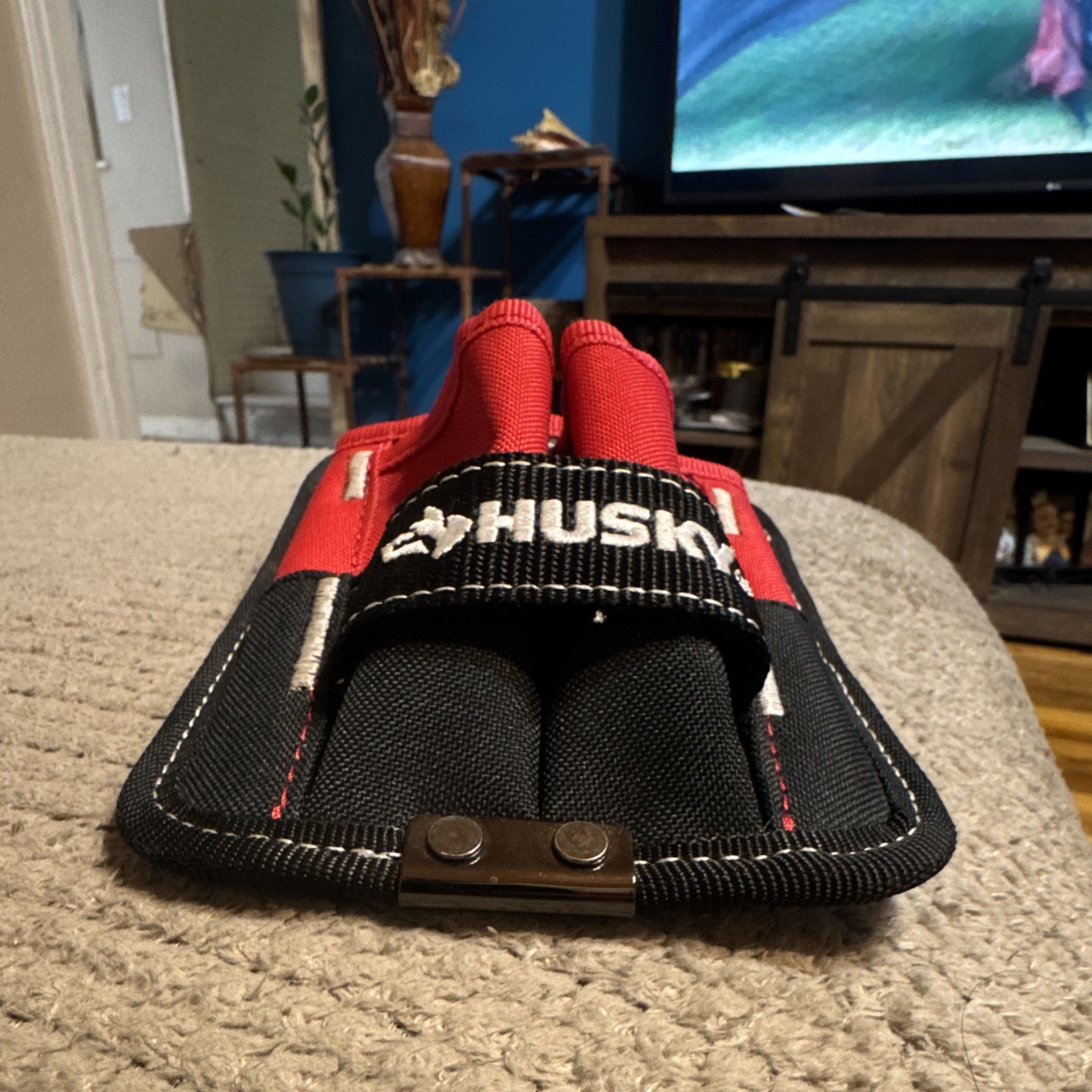 Husky 1001833206 Black/Red Fabric Tool Pouch Holster with Belt Clip Small