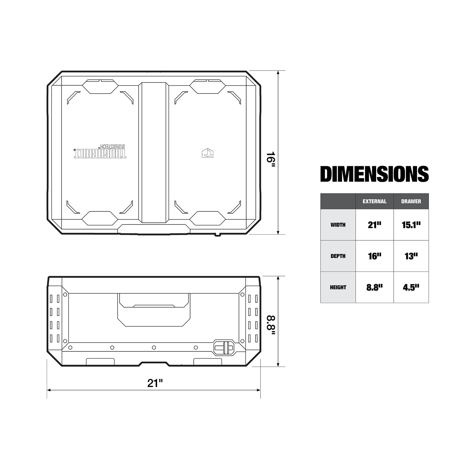 ToughBuilt StackTech 1-Drawer Tool Box, Durable Plastic Storage, Black(Open Box)