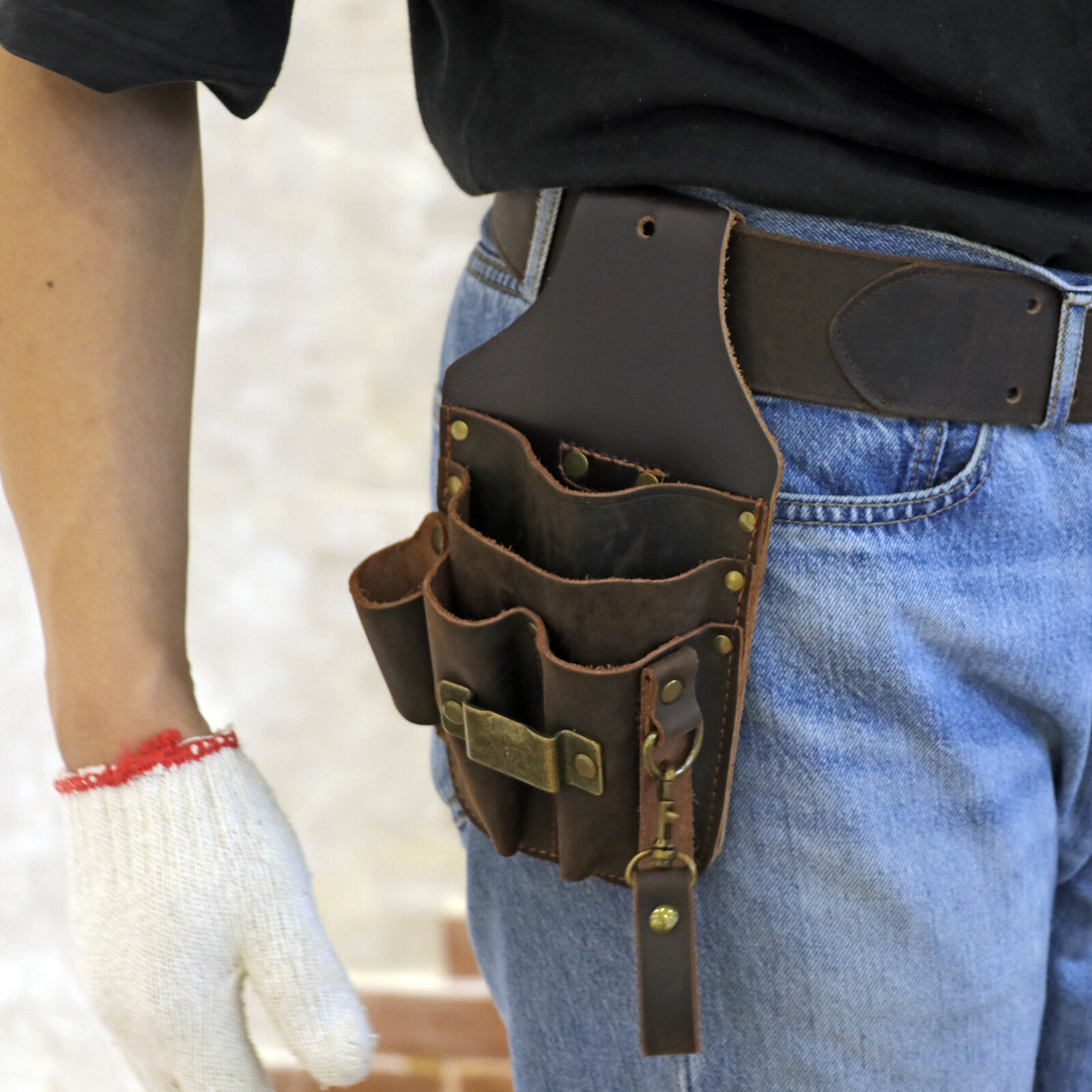 Leather 5 in 1 Tool Holster Electric Tape Thong Plier Pouch Belt Holder-IN USA