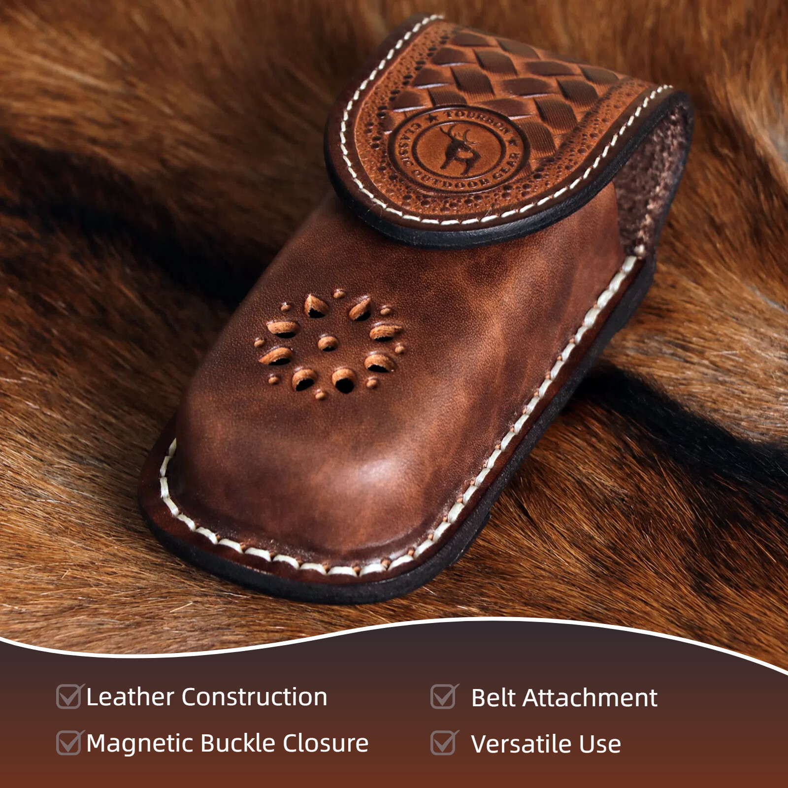 TOURBON Leather Pocket Knife Sheath Folding Knives Case Belt Pouch-Clearance
