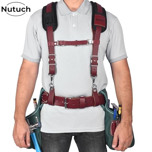 Leather Work Suspenders With Pockets Adjustable Padded