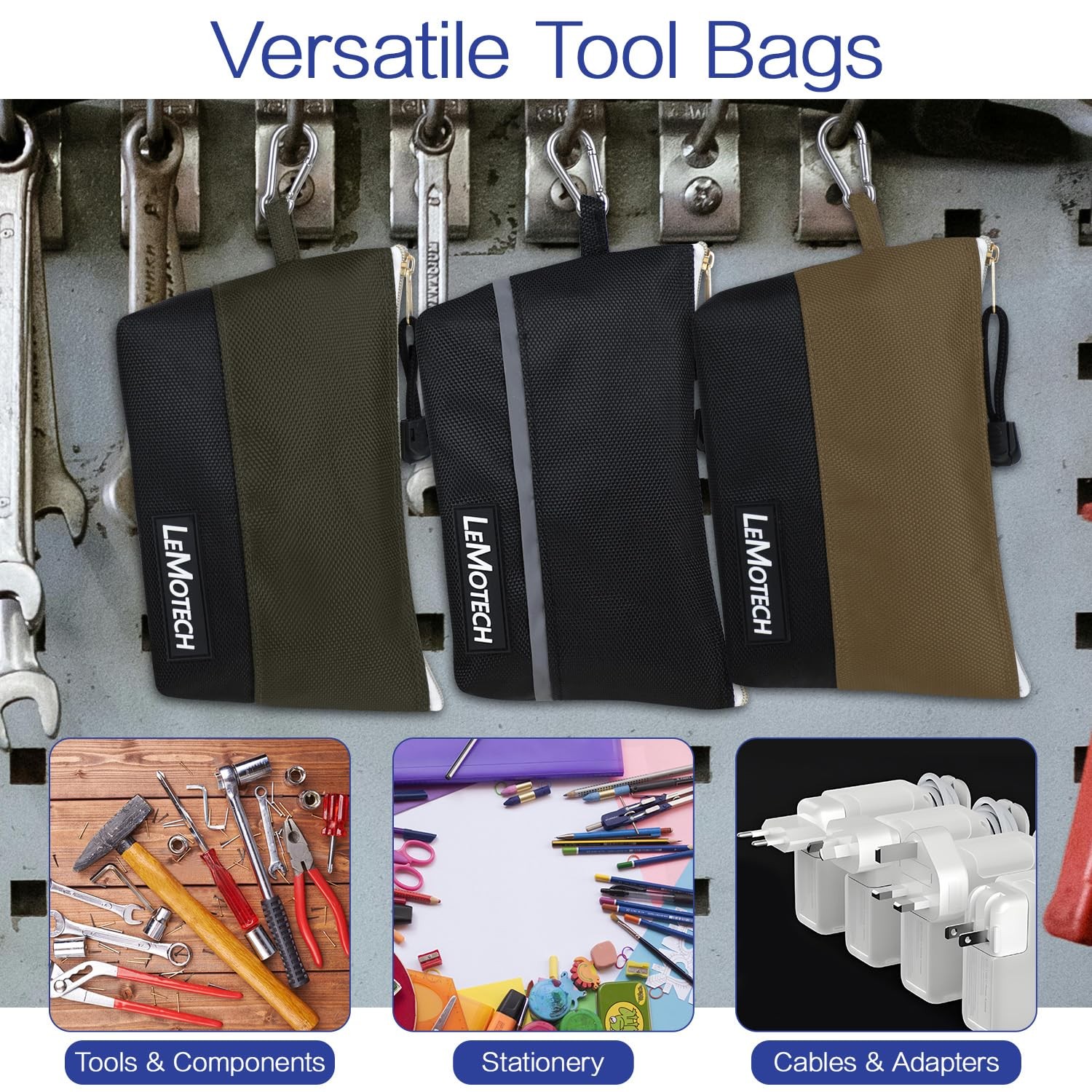 Tool Pouches with Zipper, Water Resistant Small Tool Bags, 1680D Oxford Utili…