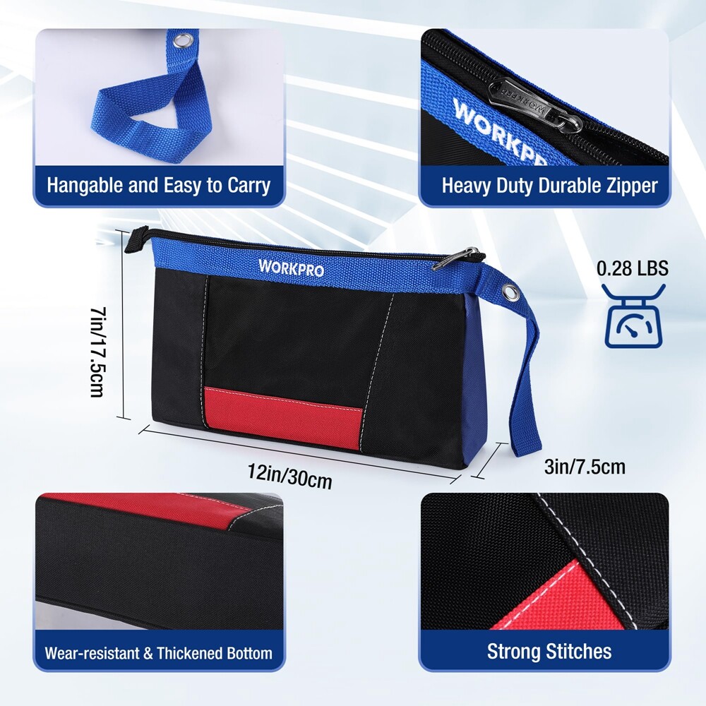 WORKPRO 12″ Tool Pouches with Zipper Utility small tool pouch for Tool Organizer