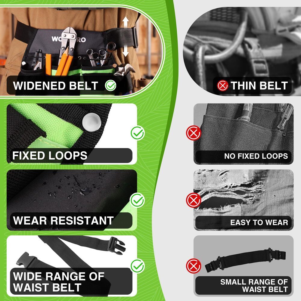 WORKPRO Garden Tool Belt Single Side Garden Tool Pouch 5 Pockets Adjustable Belt