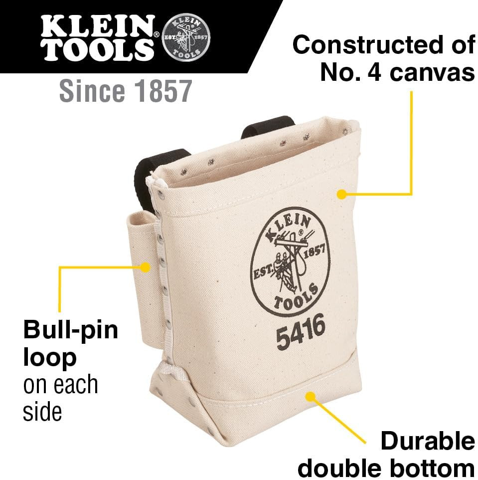 Klein Tools 5416 Tool Pouch, Small Tool Bag for Bolt Storage with Bull Pin Loops