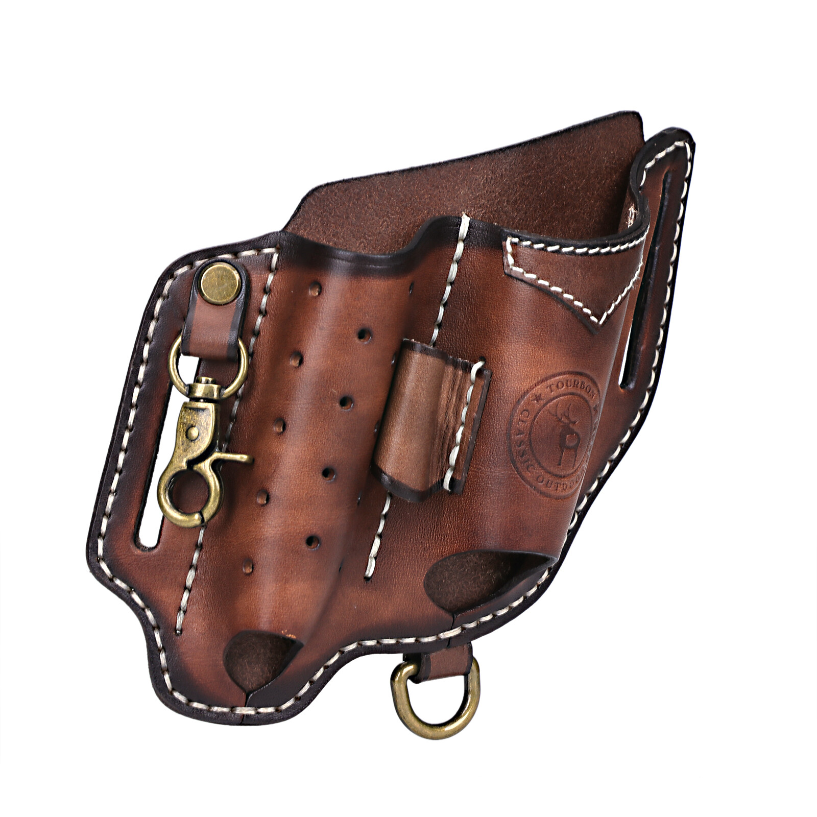 TOURBON Leather EDC Multitool Pouch Flashlight Holder Knife Belt Holster Camping