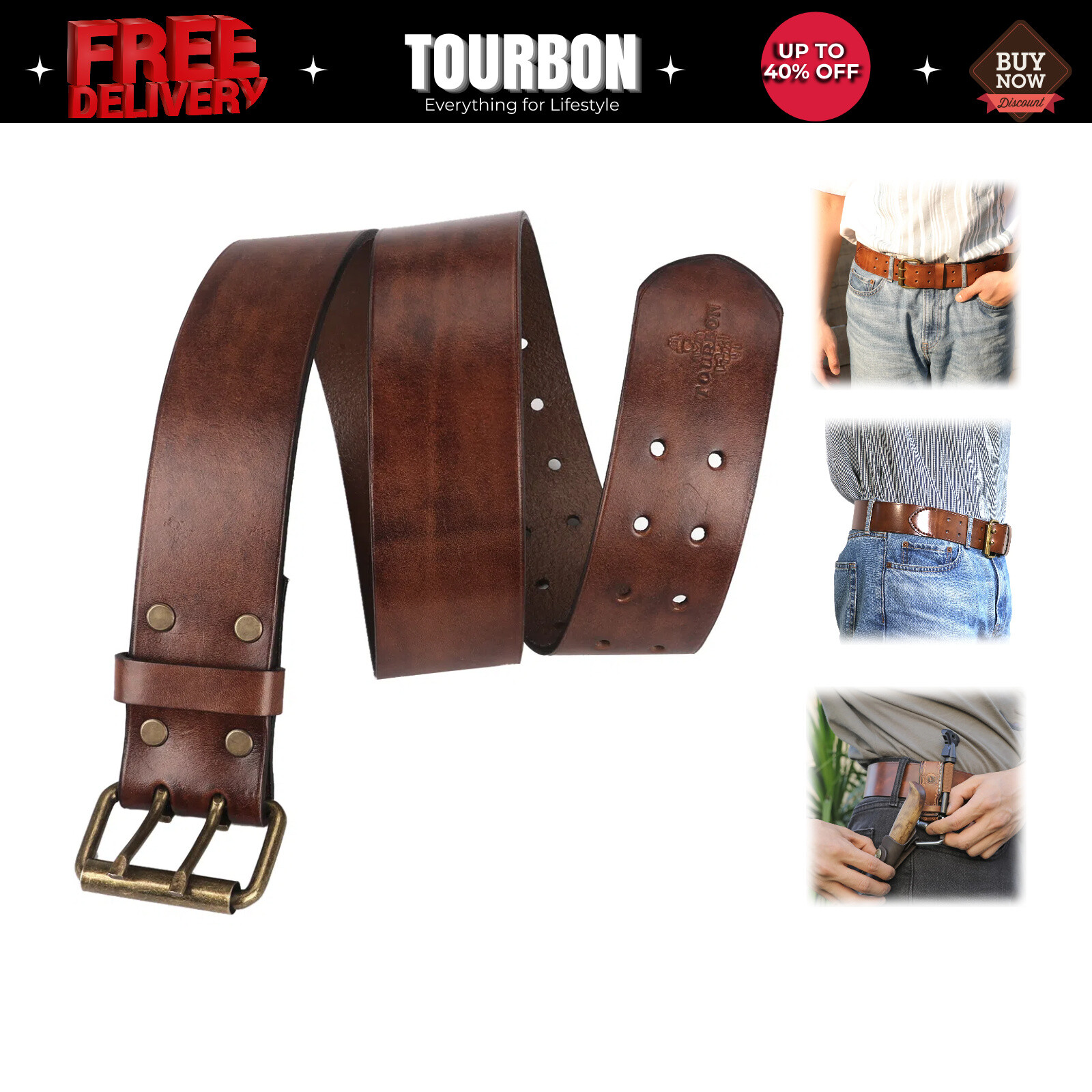 TOURBON Leather Tool Workshop Belt 2in Wide Holster Hold Rig Belt-Special Offer