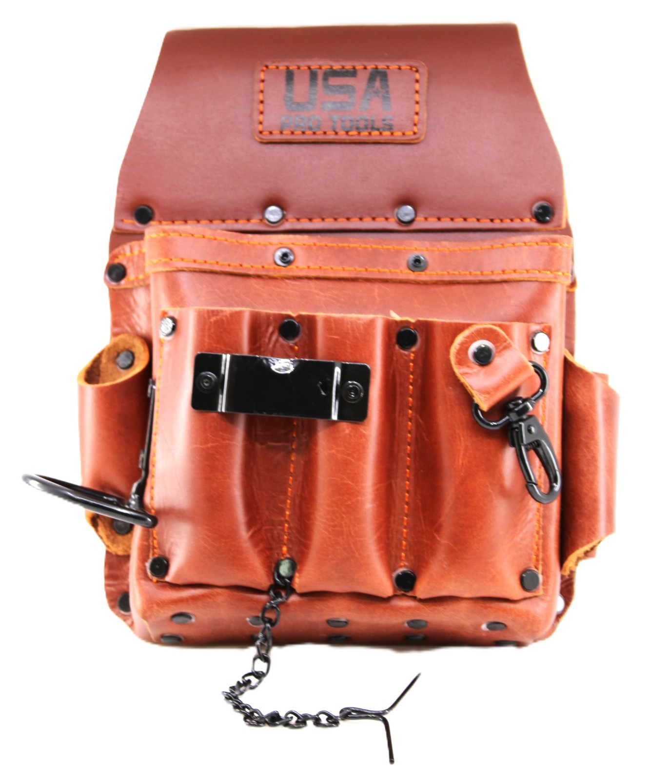 USA PRO TOOLS Leather Electrician Tool Pouch Hammer Holder Tape Clip Snap Hook.