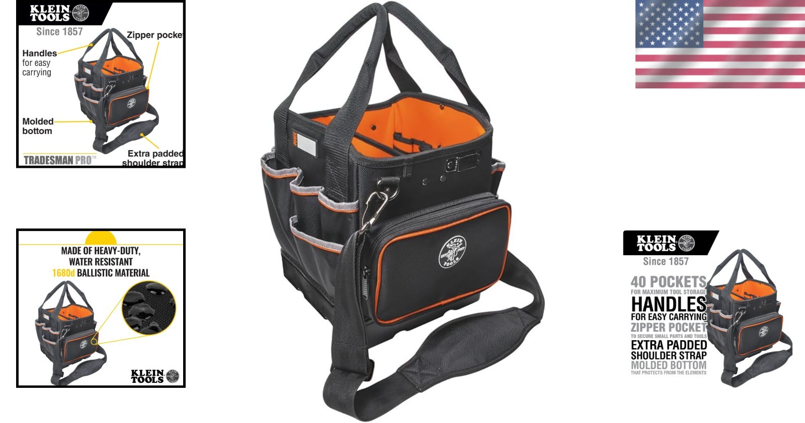 Pro Tool Tote Organizer 10-Inch 40 Pockets Durable Ballistic Weave Padded Strap