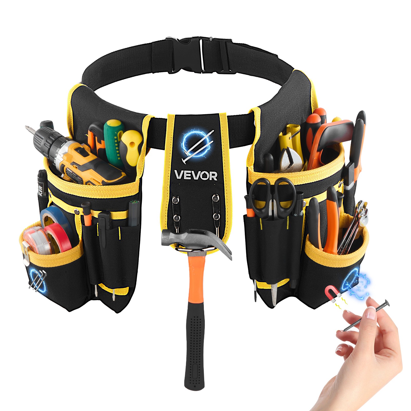 VEVOR Tool Belt Magnetic Electricians Work Belt 28 Pocket Heavy Duty Tool Pouch