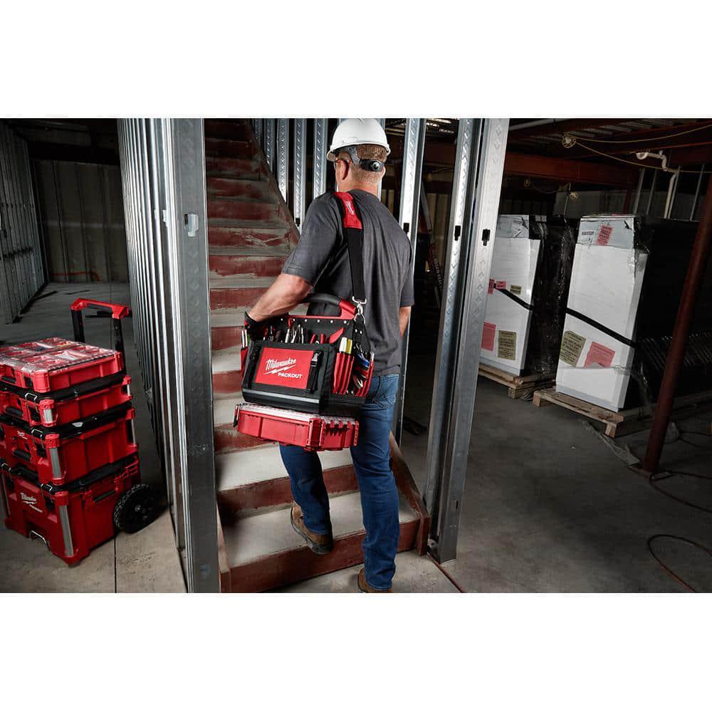 20 in. Packout Tote Modular Storage with Red Tool Zipper Bag Impact Resistant