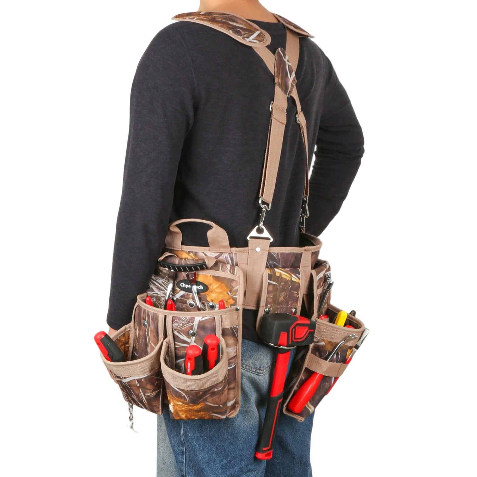 7-Piece Tool Belt Rig with Air Channel Support, 16 Pockets & Dual Hammer Loops f
