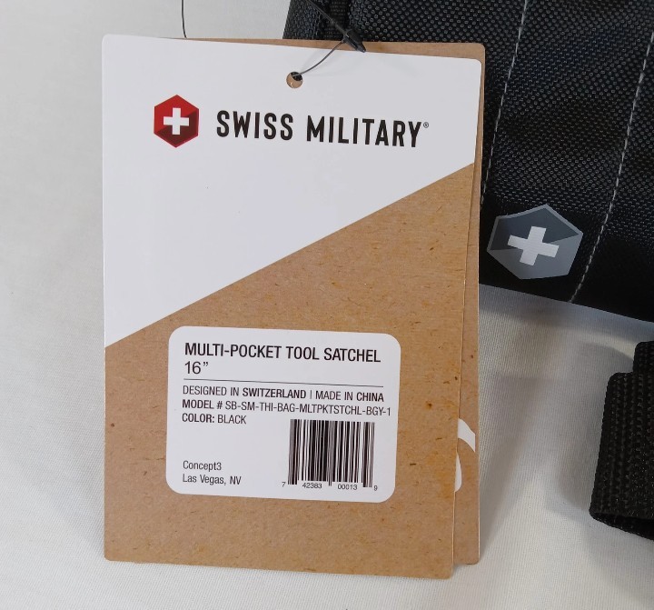 NEW Swiss Military Multi Pocket Tool Satchel Large Black & Gray 16″ Heavy Duty