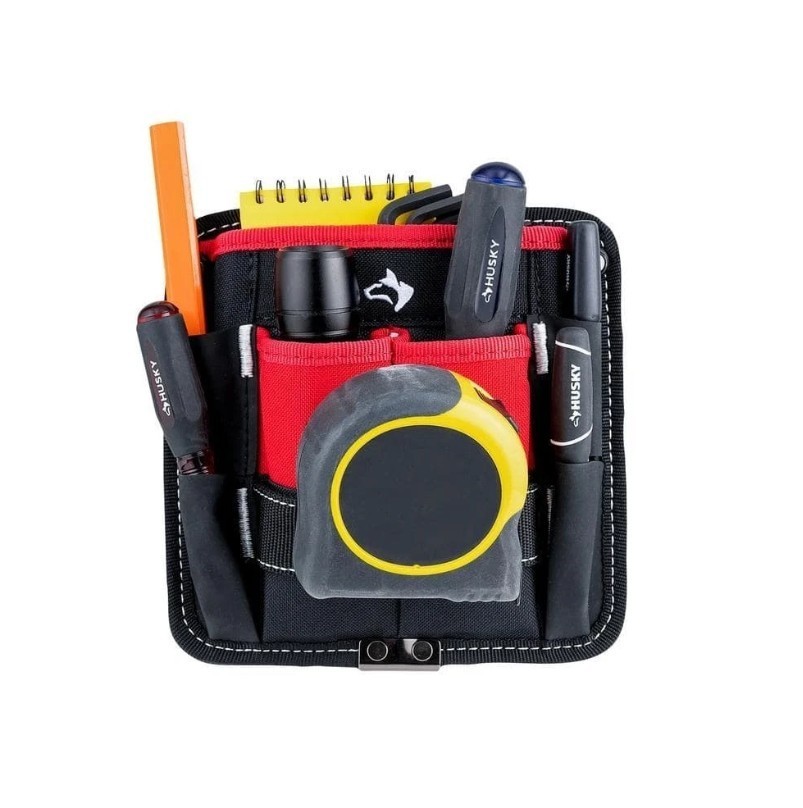 Tool Belt Pouch 7 in- 3 Pocket Clip On -Water Resistant Heavy Duty Storage Husky