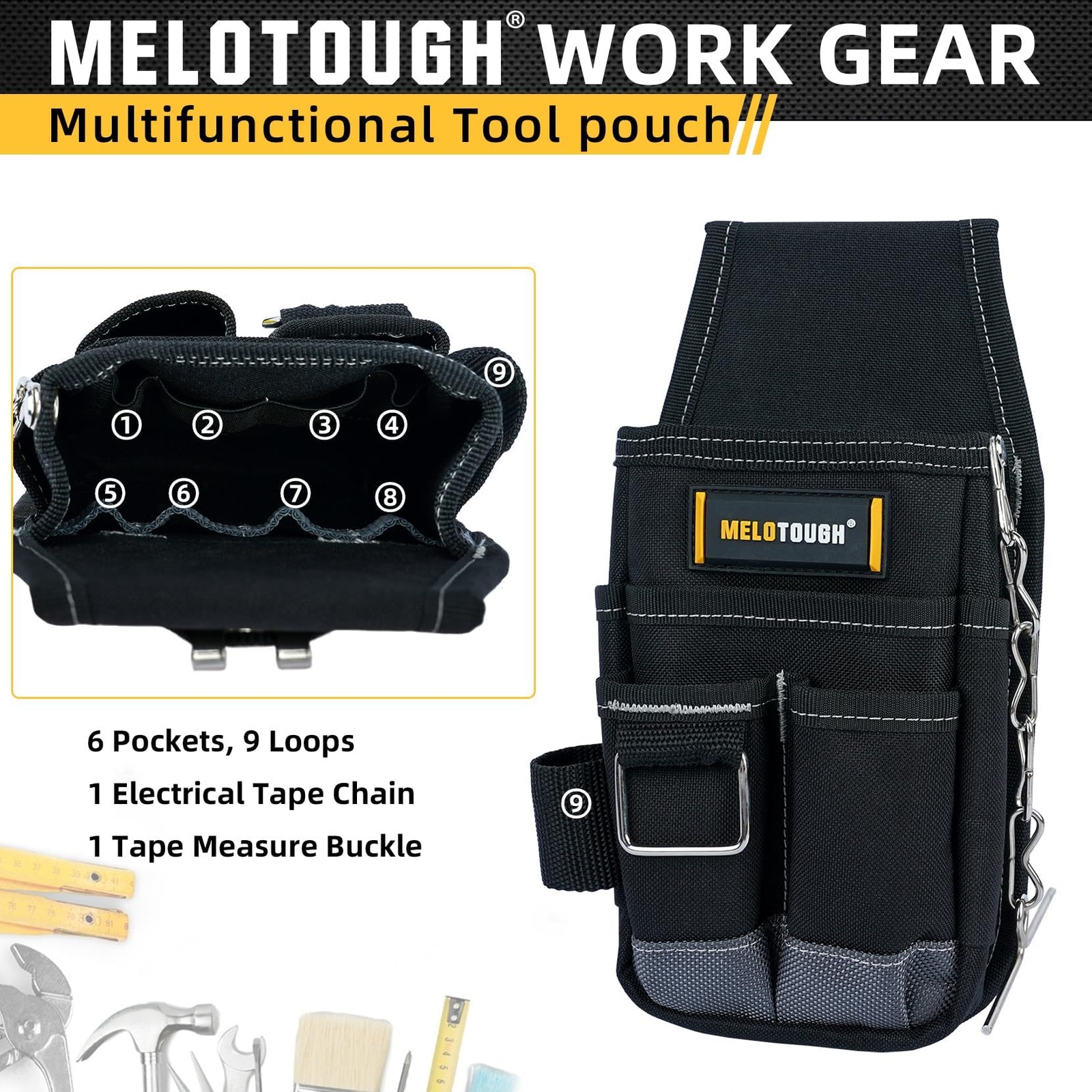 MELOTOUGH Pocket Tool Pouch Belt Pouches with Small, Grey/Black