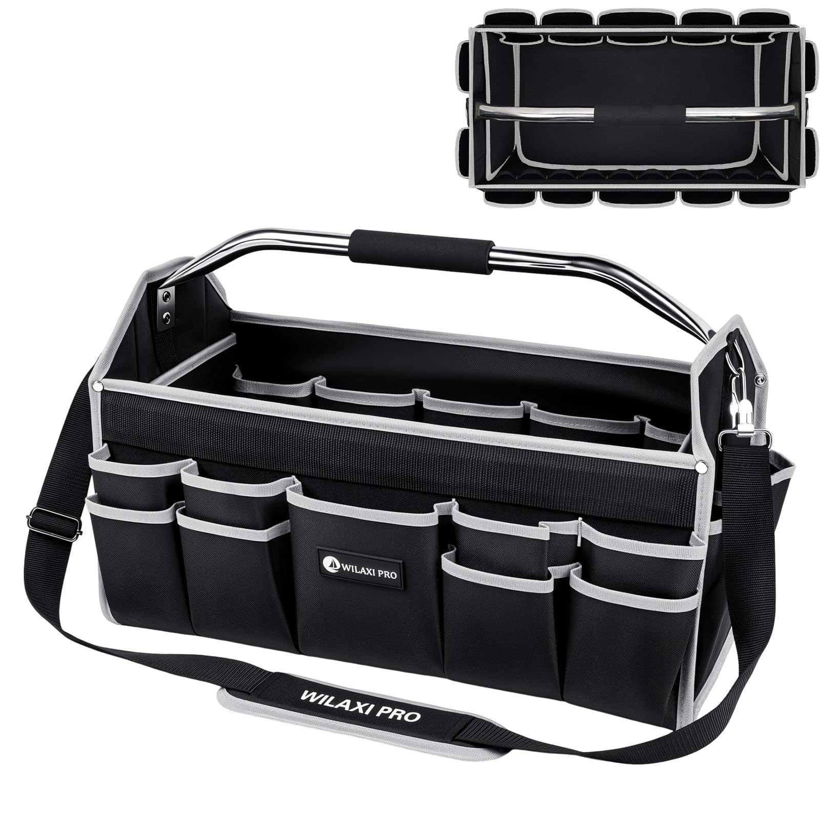 22in Tool Bags For Men Heavy Duty, 33 PCS Pockets Tool Bag Organizer Foldable…