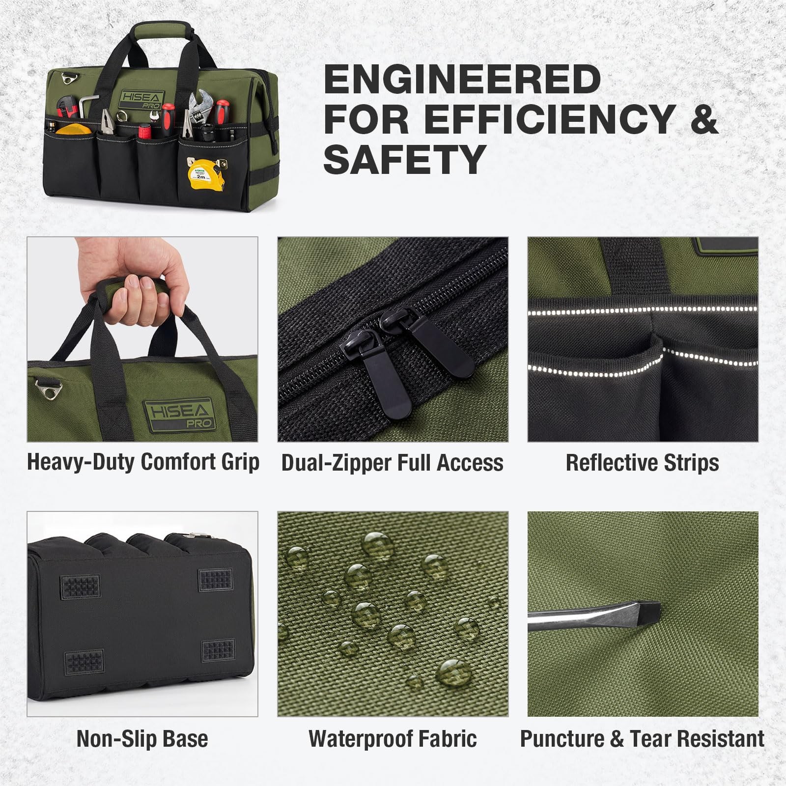 16 Inch Tool Bag 20 Pockets Heavy Duty Waterproof Organizer Wide Mouth Storage f