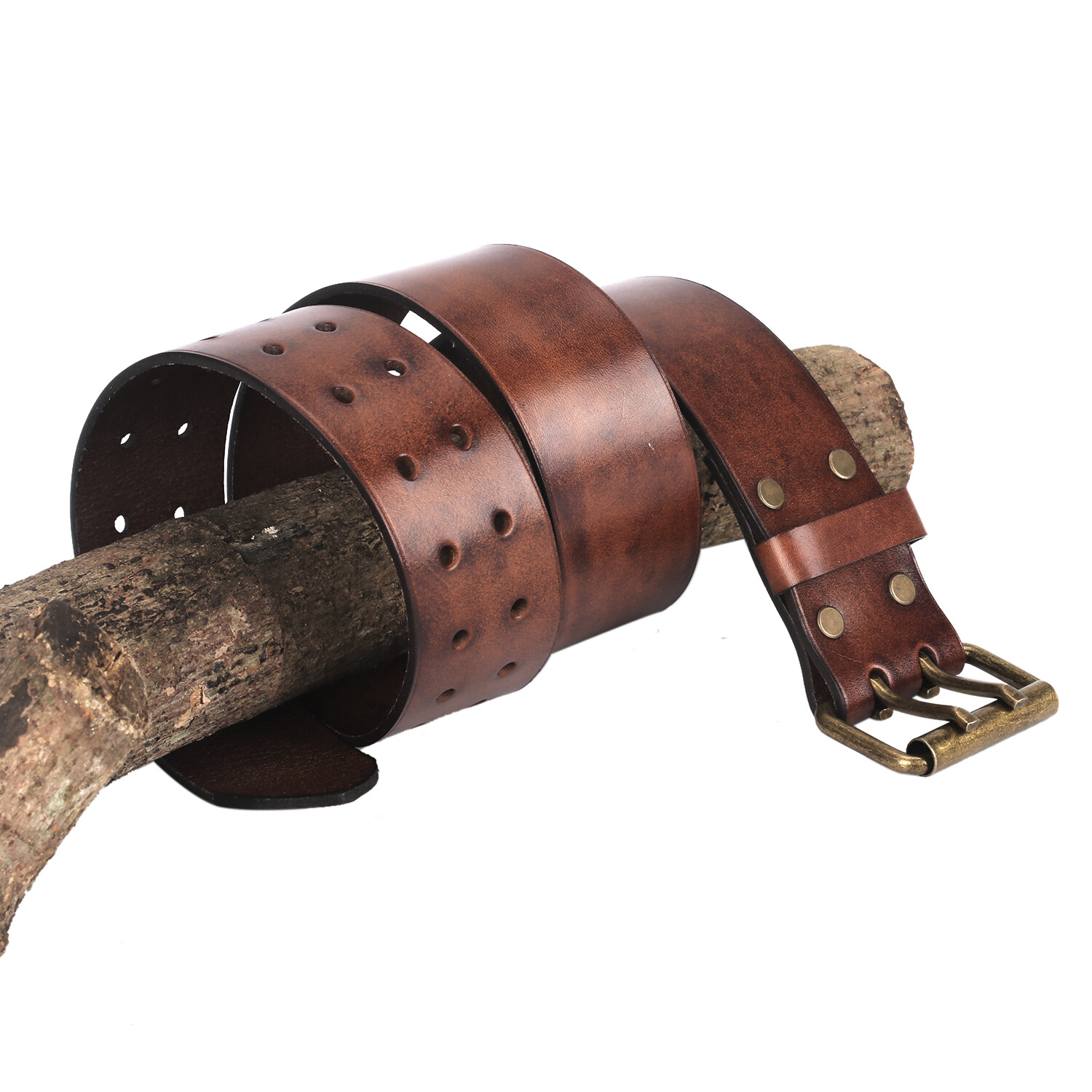 TOURBON Leather Tool Carrying Work Belt 2in Wide Rig Belt Double Roller Buckle