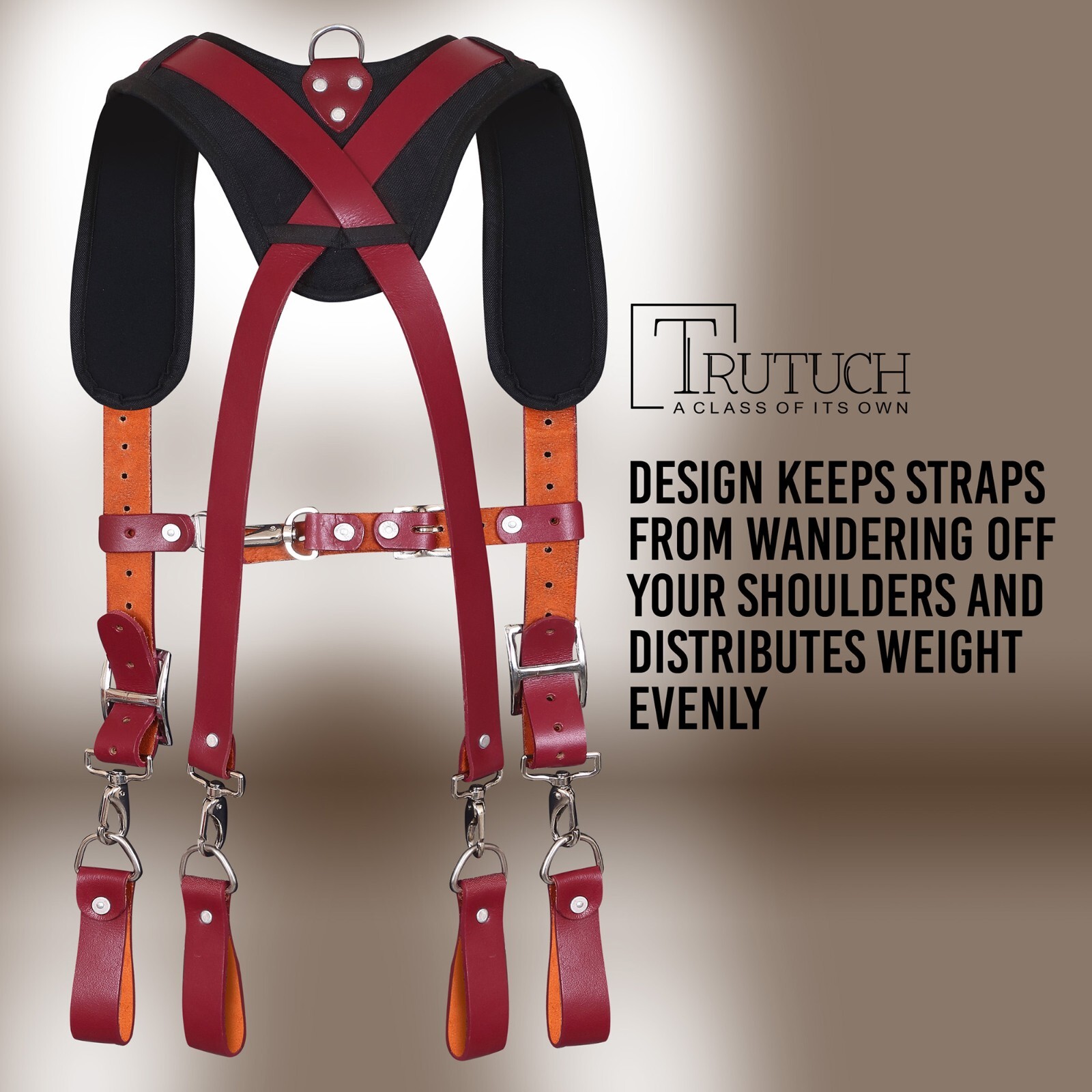 Maroon Leather work Suspenders | Tool Belt Suspenders | Grain Leather Suspender