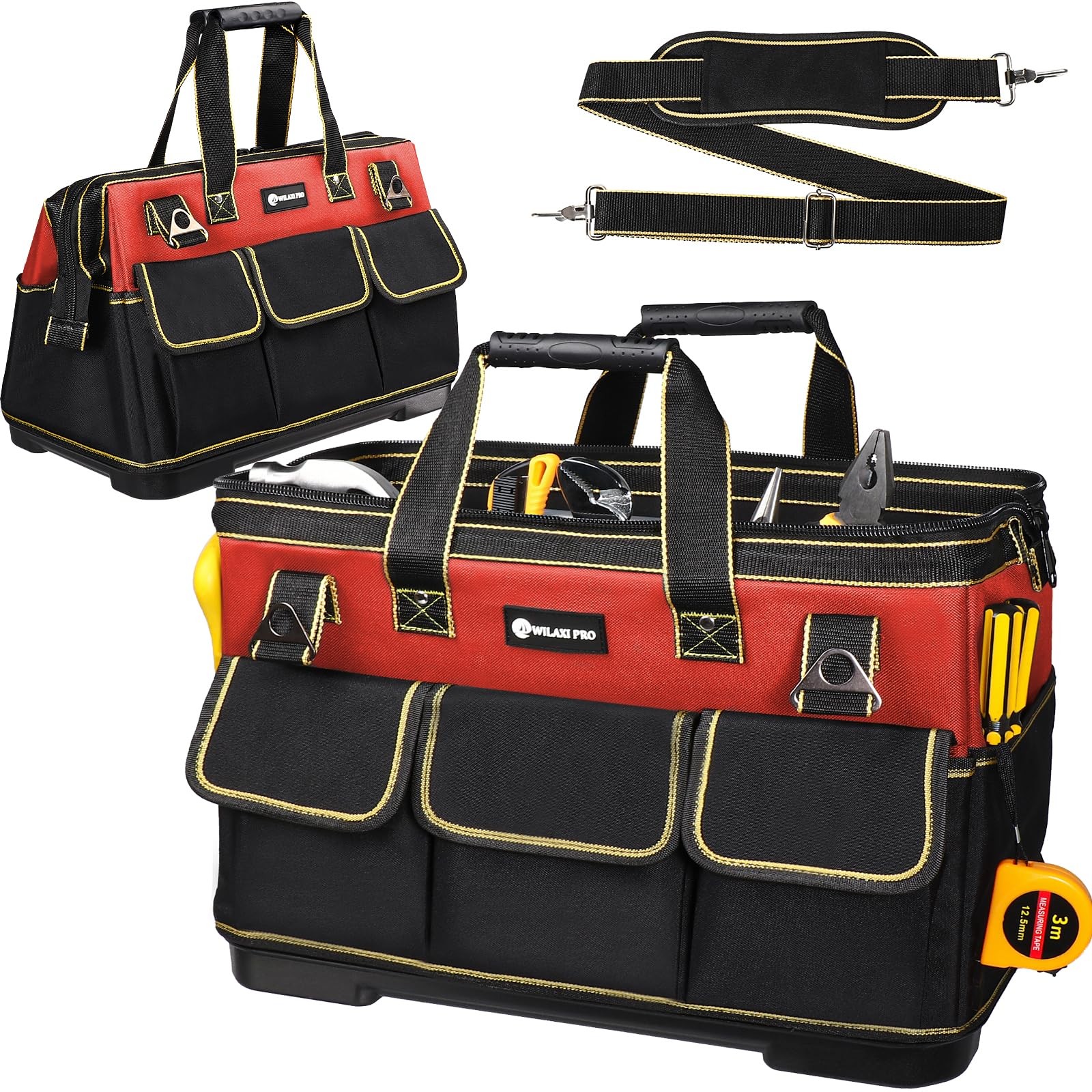 20 Inch Tool Bag Waterproof Molded Base Wide Mouth Tote Organizer Red Bag