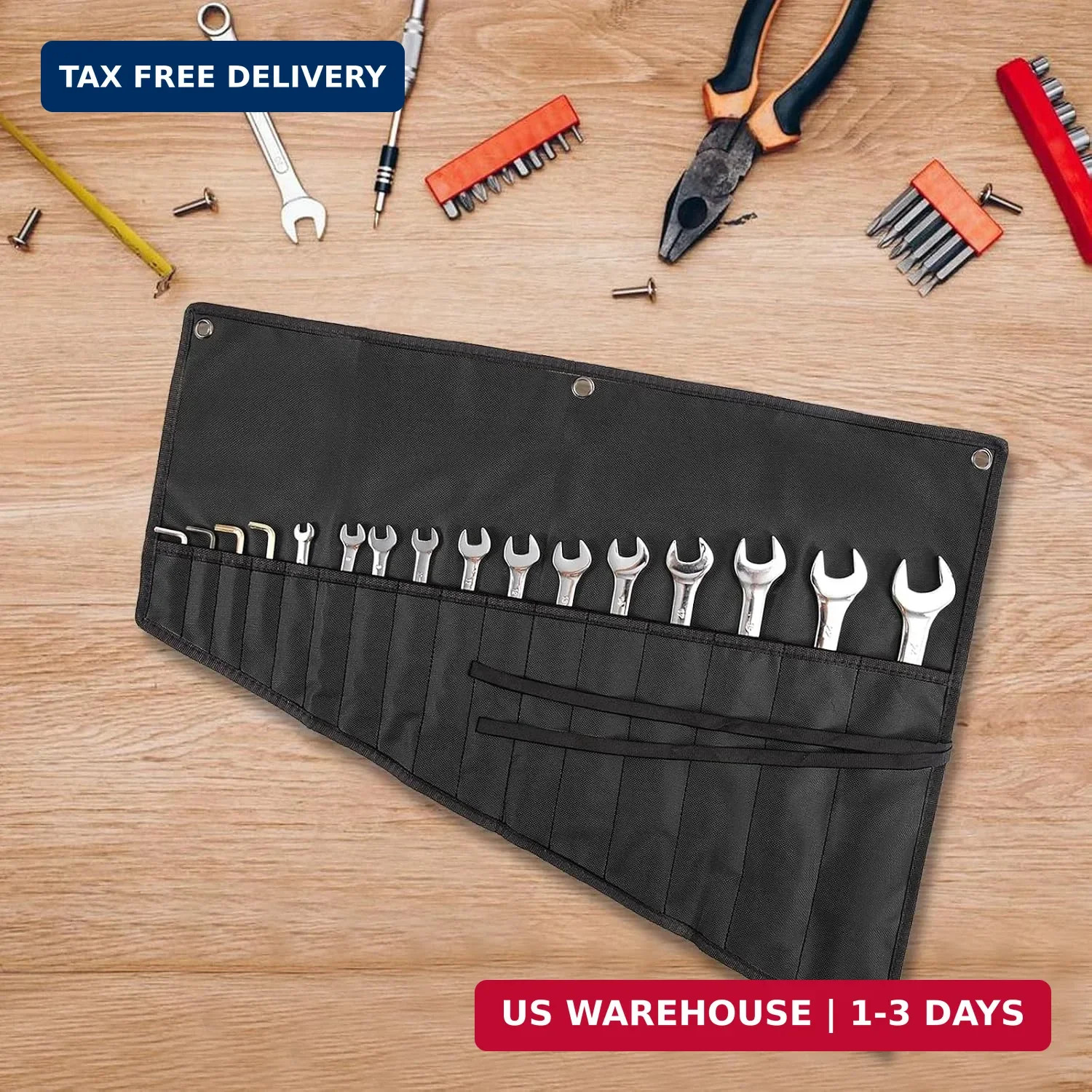 Wrench Organizer,Tool Roll Pouch – 16-Pocket Waterproof Oxford Cloth Wrench Roll